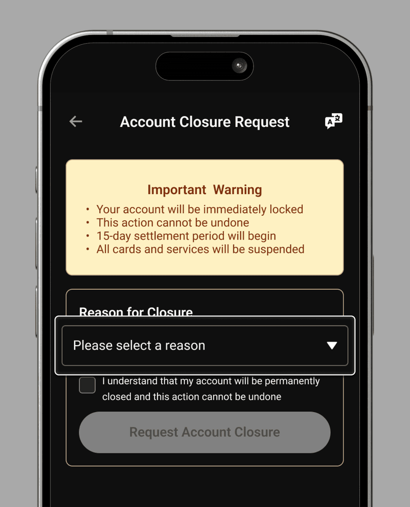 Step 3: Reason for Closure dropdown