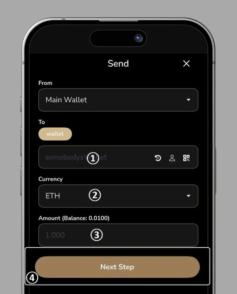 How to send crypto assets step 2