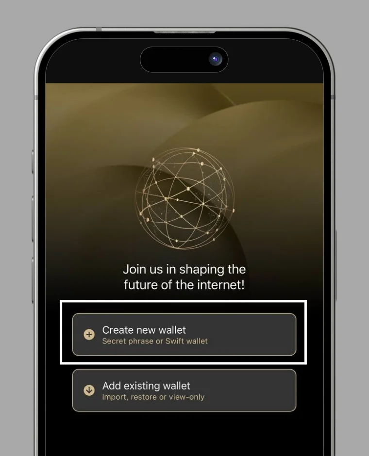 Create new wallet screen