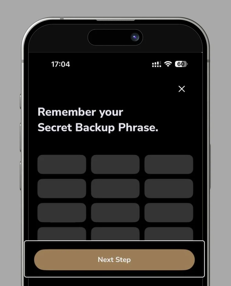 Mnemonic phrase screen