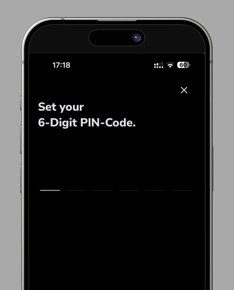 Set PIN code screen