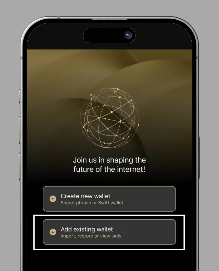Add existing wallet screen